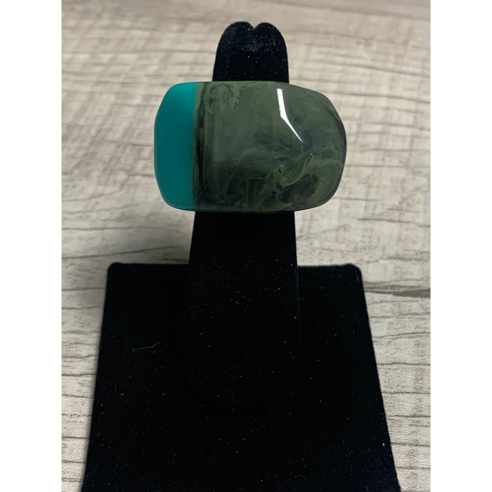 Chunky Two Tone Resin Statement‎ Ring Turquoise Blue Marbled Green Size 6 3261